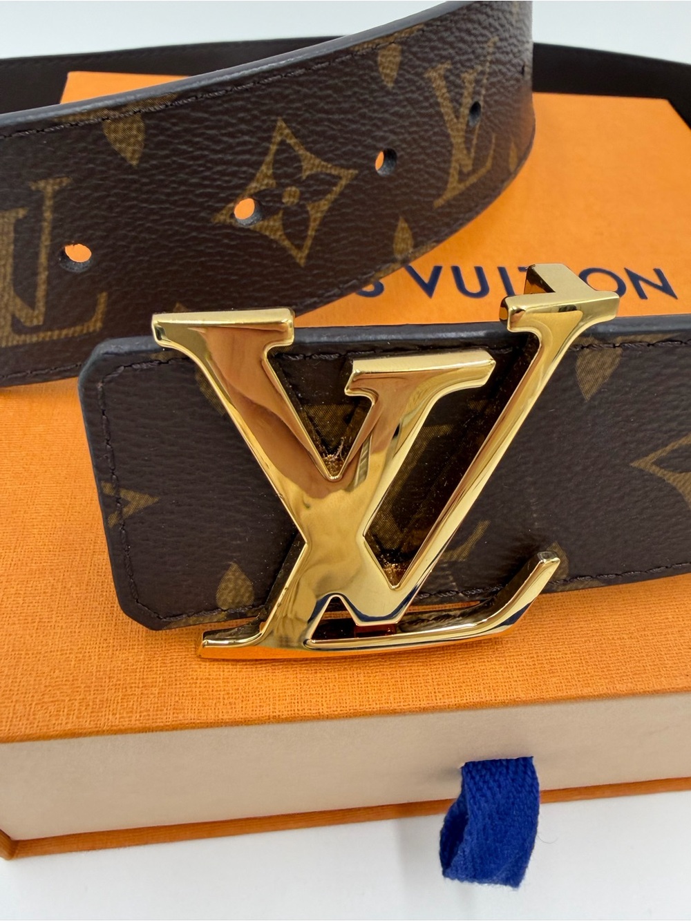 Louis Vuitton Initiales Monogram Reversible Canvas Belt Gold LV Buckle 80/32 - Picture 8 of 12